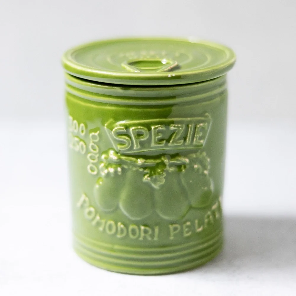 Sur La Table Green Artimino Tomato Pomodori Can Canister Lid Italy Pottery 3.5